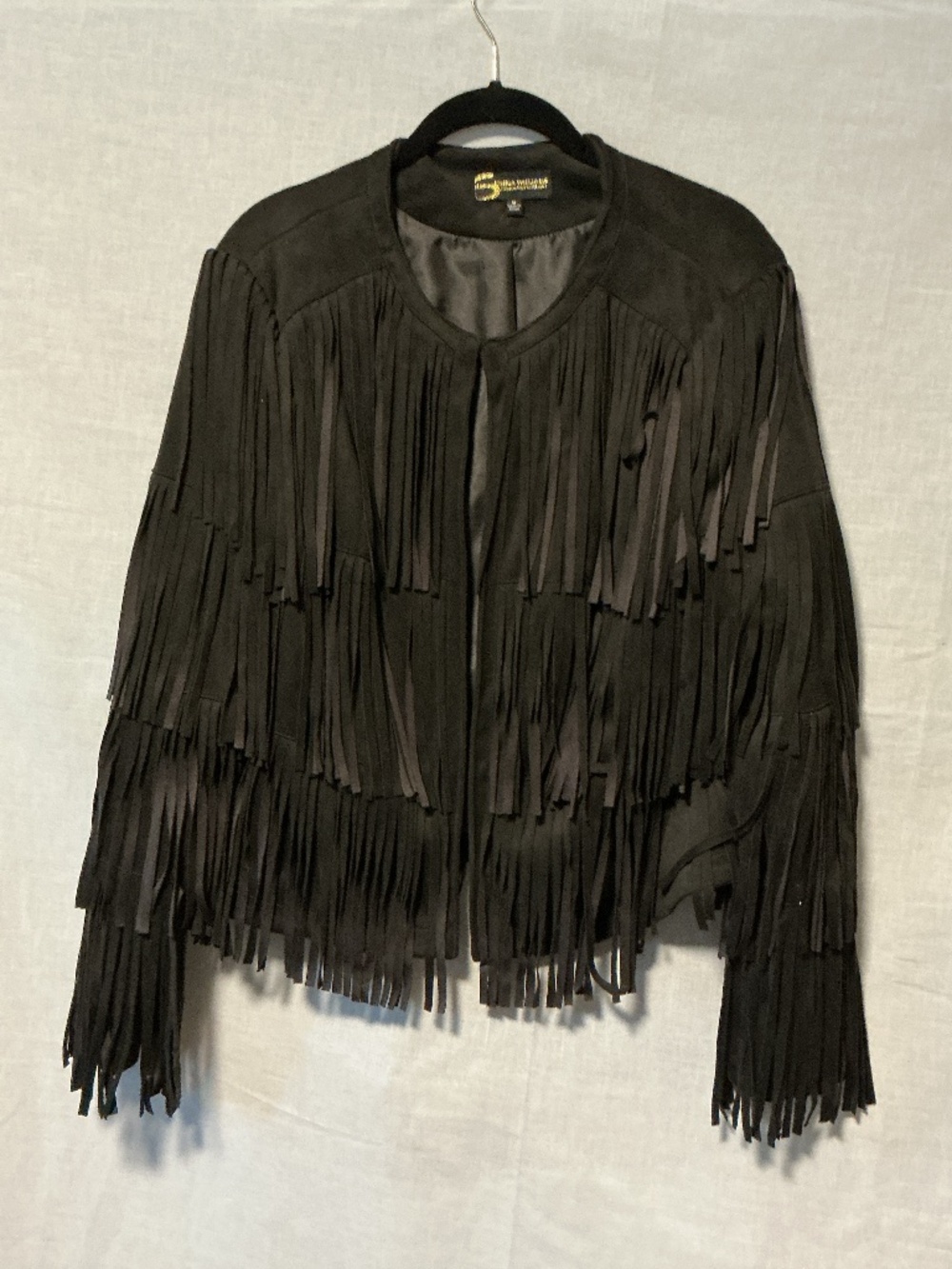 Serena Williams Fringed Faux Leather Cropped Jacket Black Women’s Size Medium